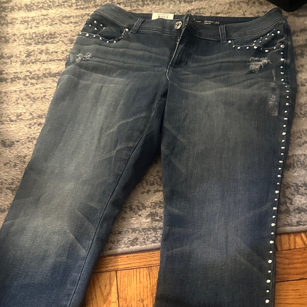 INC International Concepts Dark Blue Studded Jeans